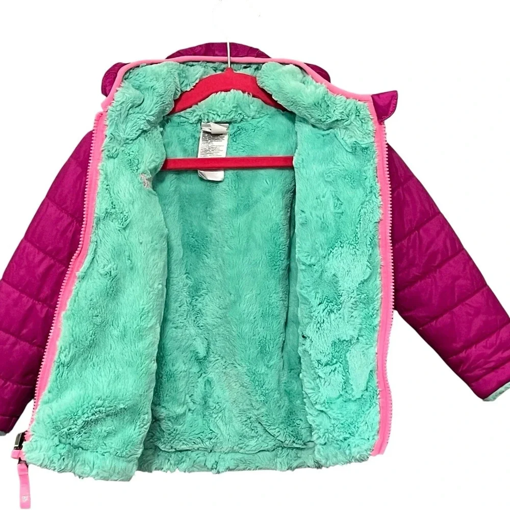 North Face Baby Girls Jacket Reversible Fuchsia Pink Mint Green Fleece 18-24M
